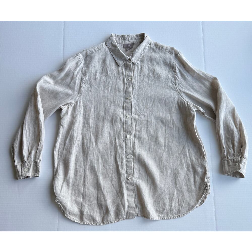 J.Jill 100% Linen Button Down Shirt Natural Oatmeal M Petite
